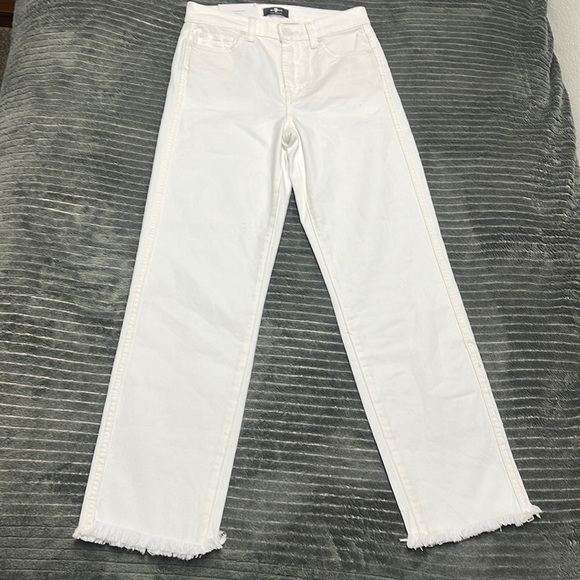 7 For All Mankind High Waisted Cropped Straight Leg White Jeans - Picture 3 of 11